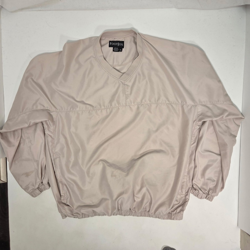 Foot Joy Pullover Long Sleeve V Neck Windbreaker Golf Jacket Men's XL Beige